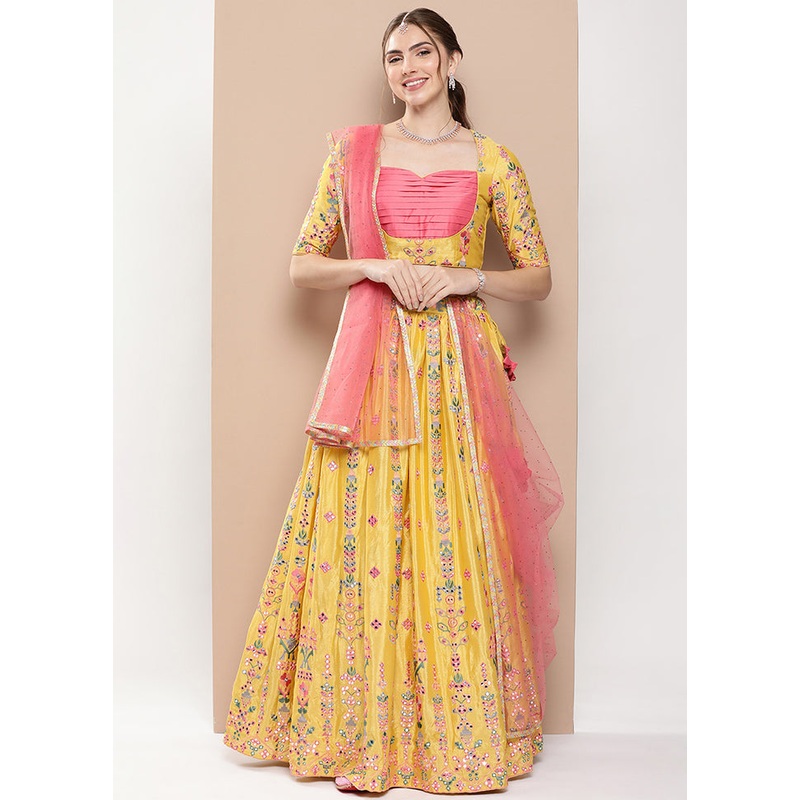 3 Pc Yellow Silk Readymade Lehenga Set - JD986614929