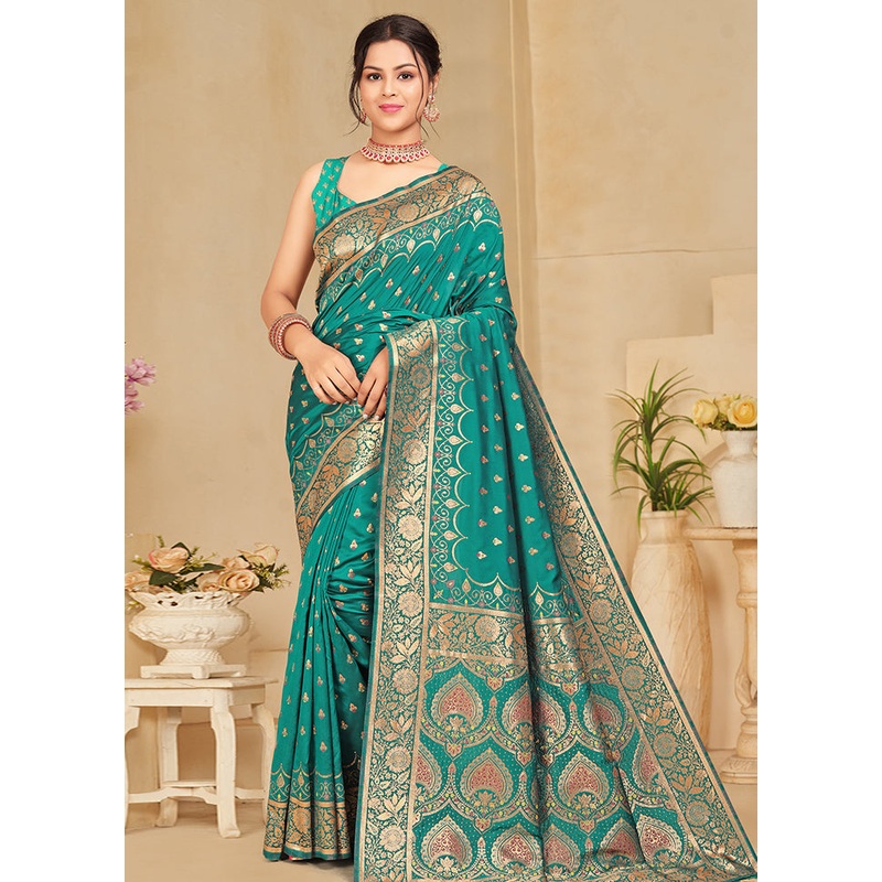 Blue Banarasi Silk Saree With Blouse Piece - JD986614917