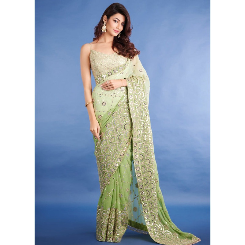 Green Georgette Saree With Blouse Piece - JD986614912