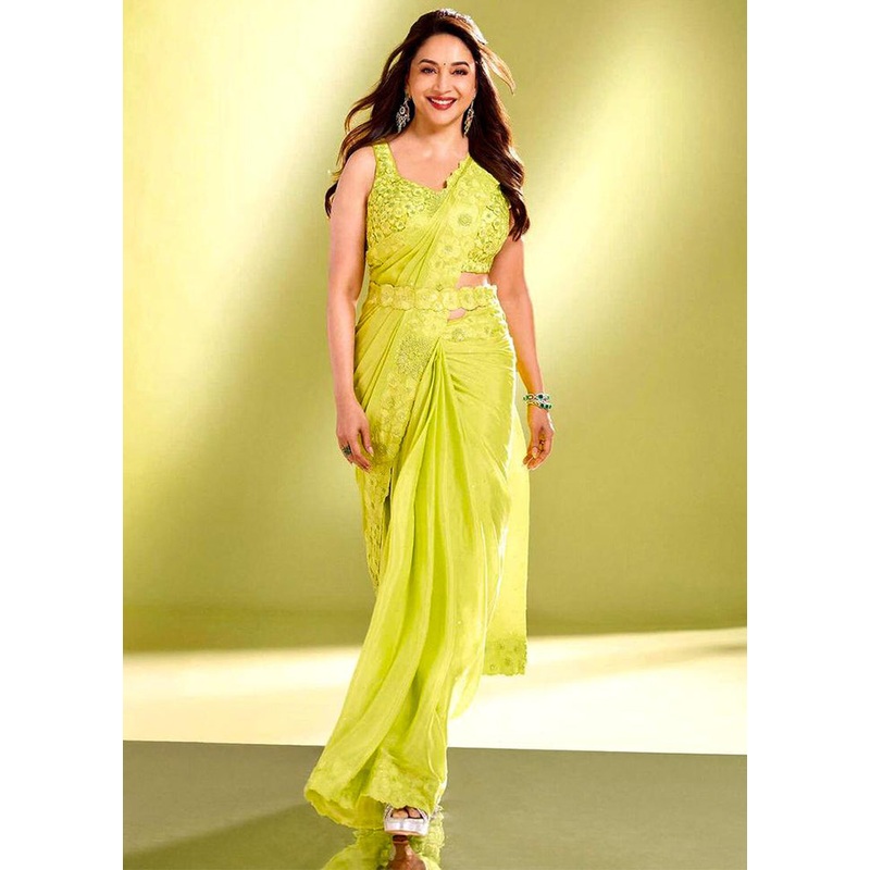 Green Georgette Saree With Blouse Piece - JD986614914