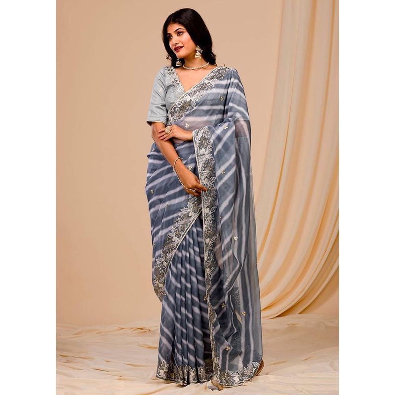 Grey Georgette Saree With Blouse Piece - JD986614908