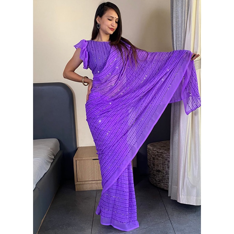 Lavender Georgette Saree With Blouse Piece - JD986614907