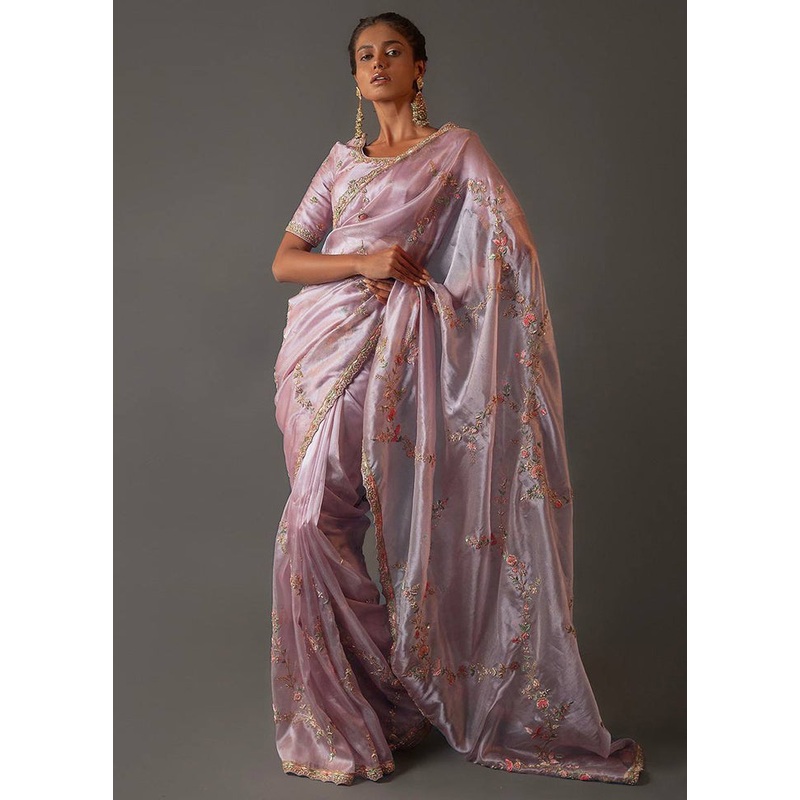 Lavender Organza Saree With Blouse Piece - JD986614906
