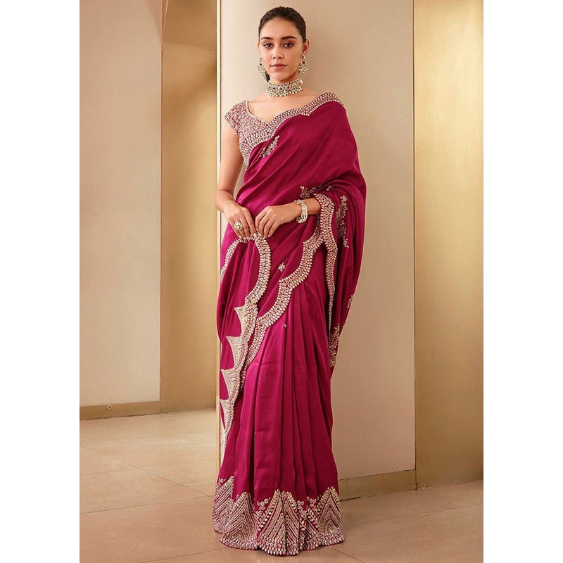 Pink Dupion Silk Saree With Blouse Piece - JD986614905
