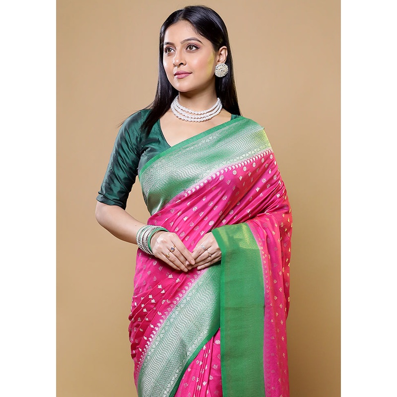 Pink Dupion Silk Saree With Blouse Piece - JD986614926