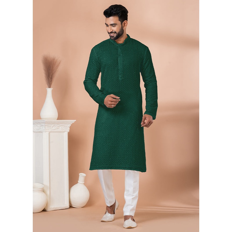 2 Pc Blue Georgette Embroidery Kurta Pajama Set - JD986614837