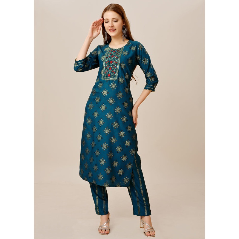 2 Pc Blue Readymade Rayon Kurti Set - JD986614885