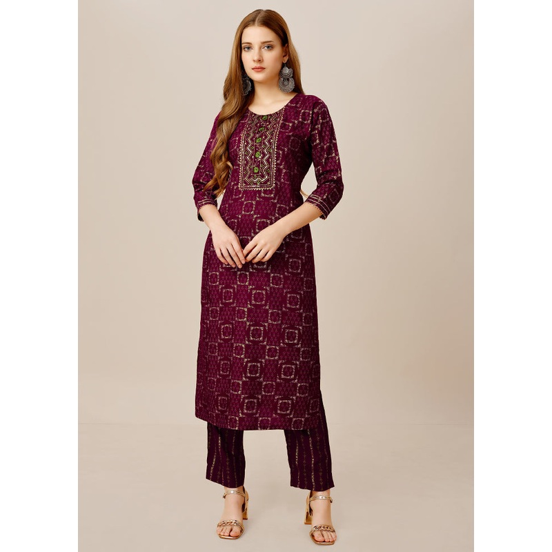 2 Pc Purple Readymade Rayon Kurti Set - JD986614879