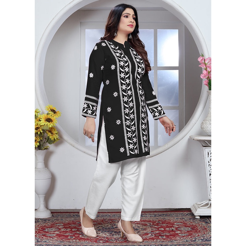 Black Readymade Rayon Kurti - JD986614851