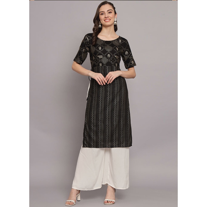 Black Readymade Viscose Kurti - JD986614850