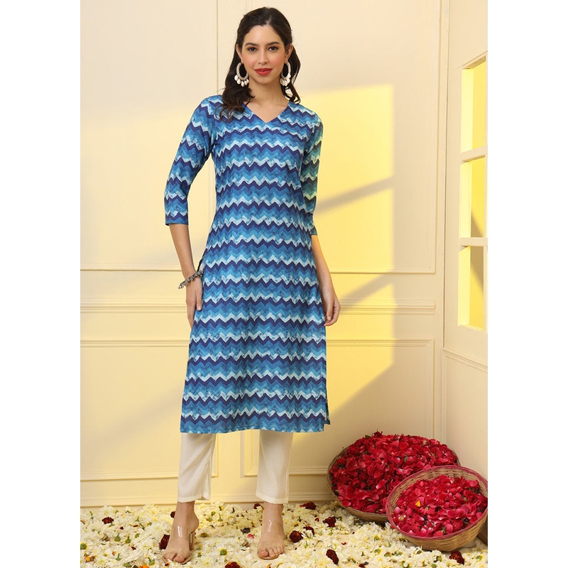 Blue Readymade Rayon Kurti - JD986614849