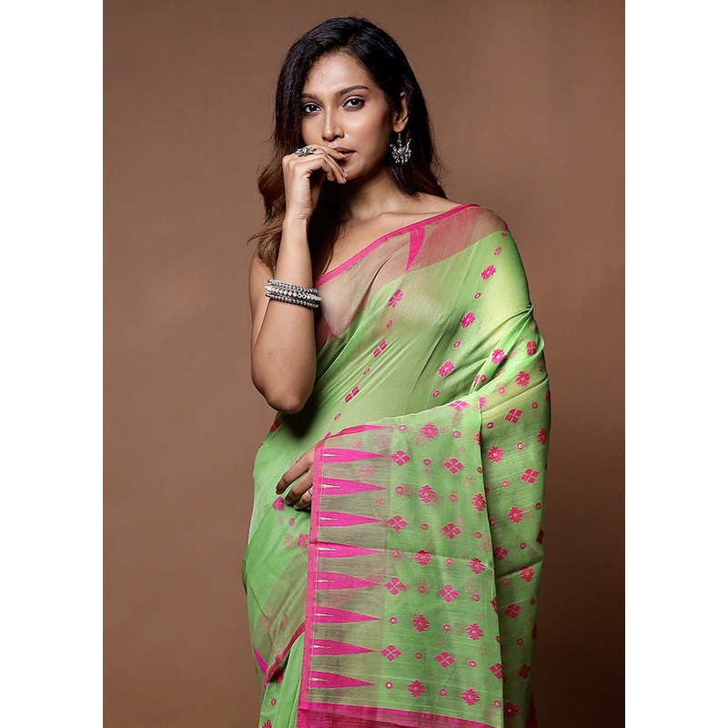 Cream Tant Jamdani Saree Without Blouse Piece - JD986614740