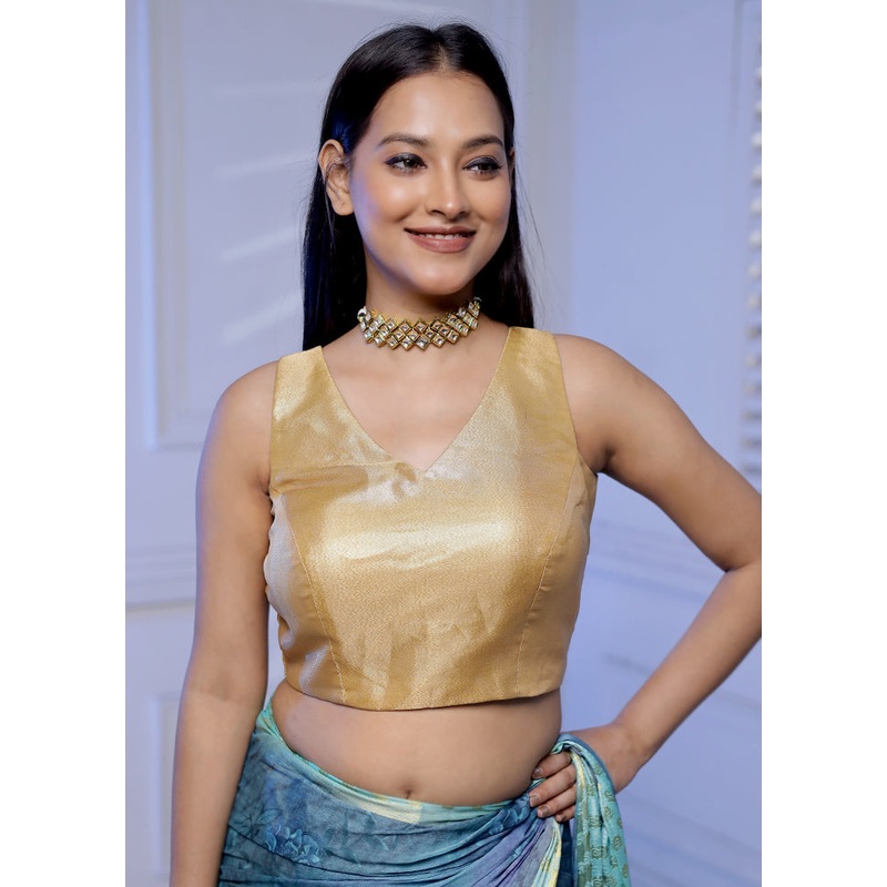 Gold Tissue Designer Blouse - JD986614807