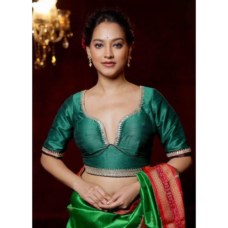 Green Dupion Silk Designer Blouse - JD986614805