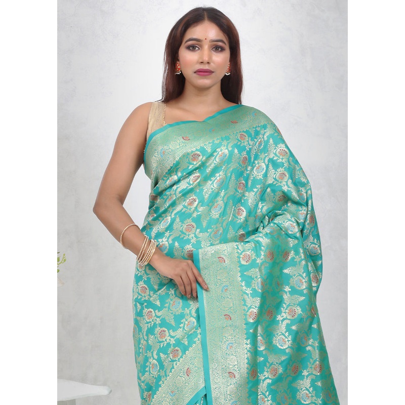 Green Dupion Silk Saree With Blouse Piece - JD986614707