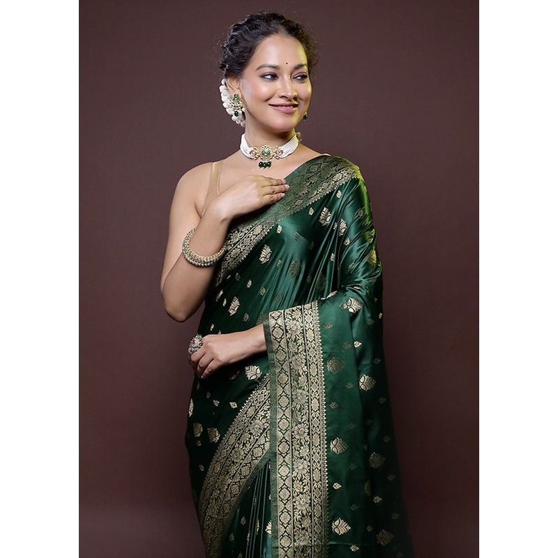 Green Dupion Silk Saree With Blouse Piece - JD986614771