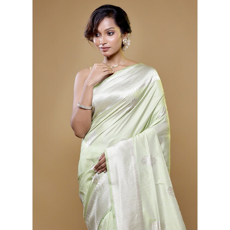 Green Handloom Katan Pure Silk Saree With Blouse Piece - JD986614769