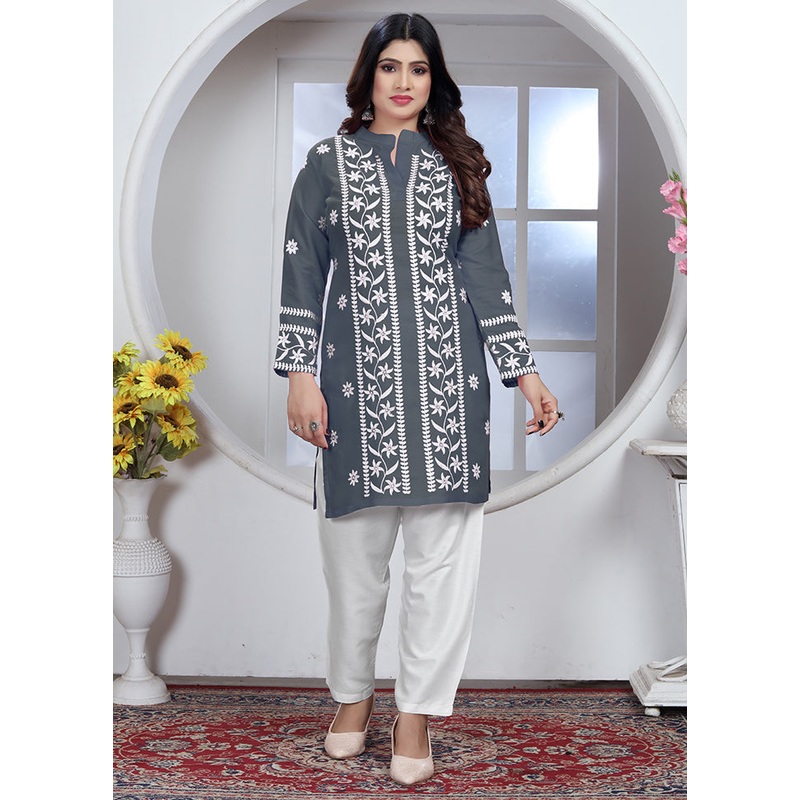 Grey Readymade Rayon Kurti - JD986614847