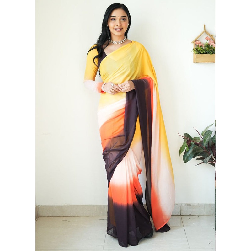 Multicolor Georgette Saree With Blouse Piece - JD986614898