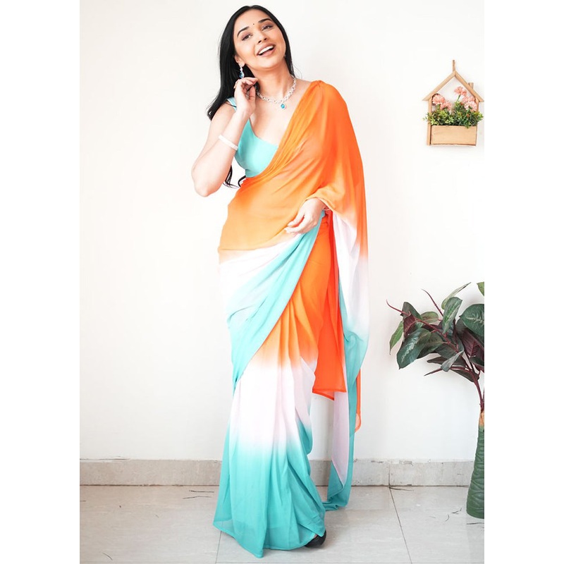Multicolor Georgette Saree With Blouse Piece - JD986614899