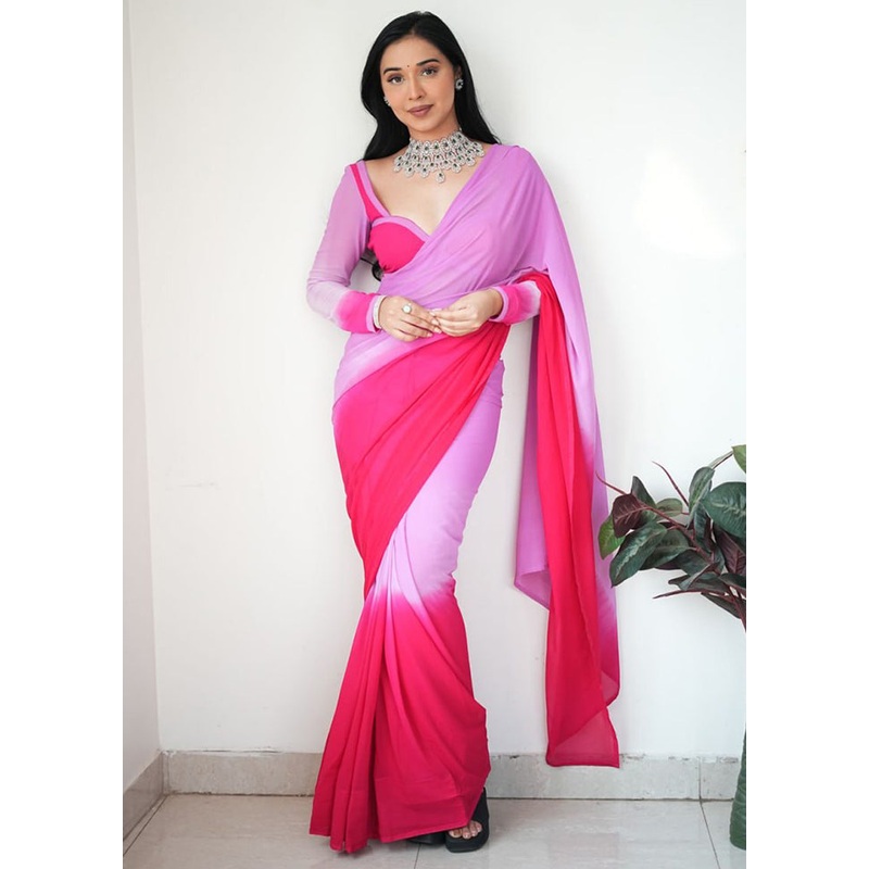 Multicolor Georgette Saree With Blouse Piece - JD986614902