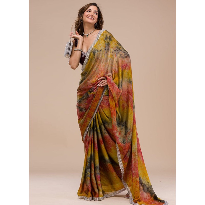 Multicolor Georgette Saree With Blouse Piece - JD986614904