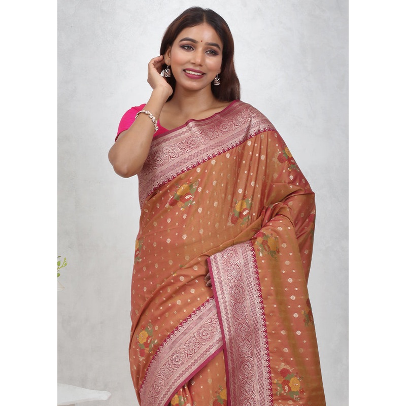 Orange Dupion Silk Saree With Blouse Piece - JD986614705