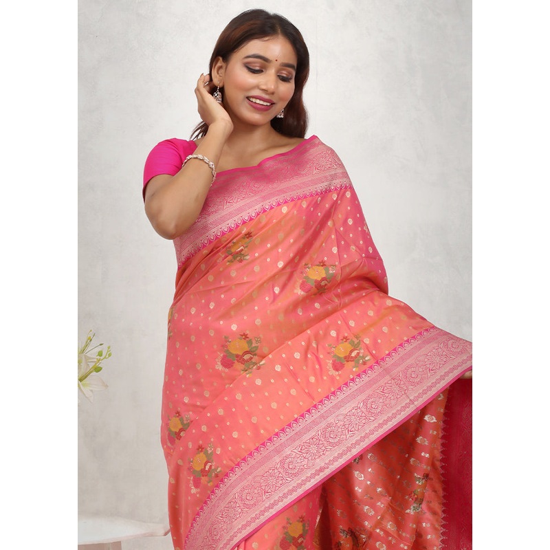 Peach Dupion Silk Saree With Blouse Piece - JD986614714