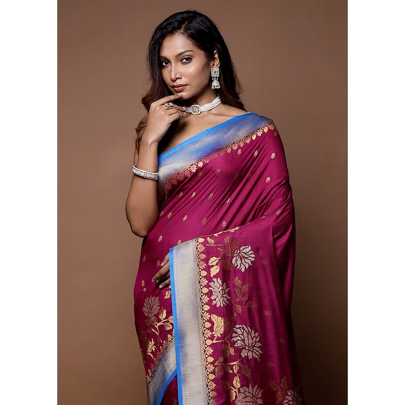 Pink Dupion Silk Saree With Blouse Piece - JD986614734