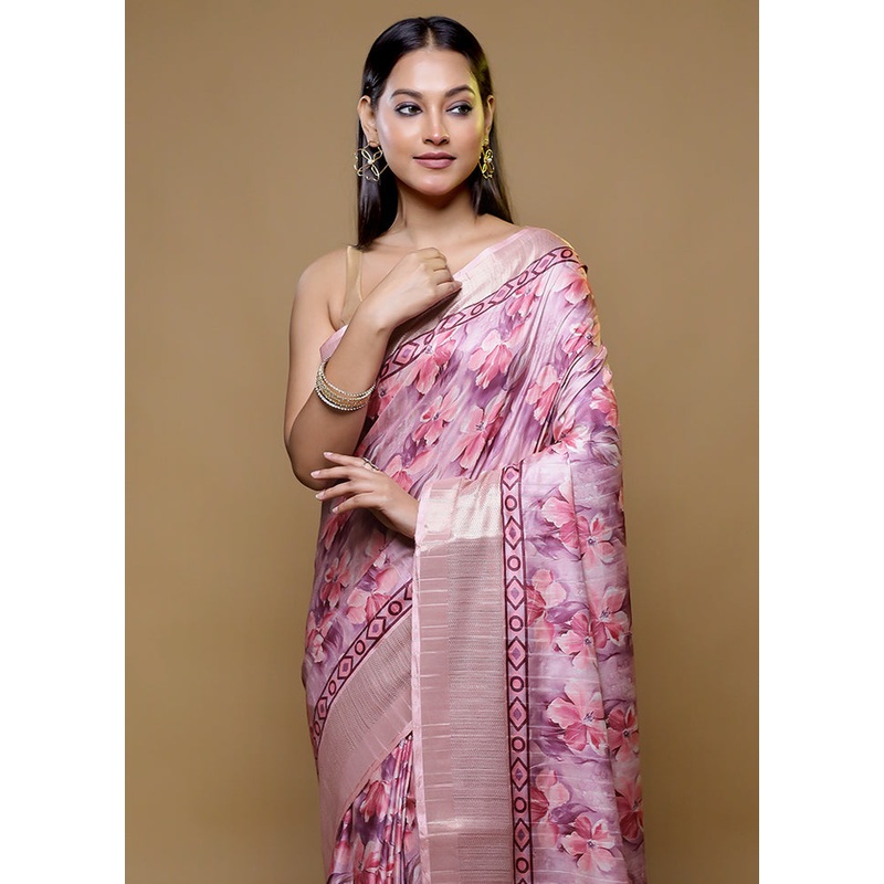 Pink Dupion Silk Saree With Blouse Piece - JD986614759