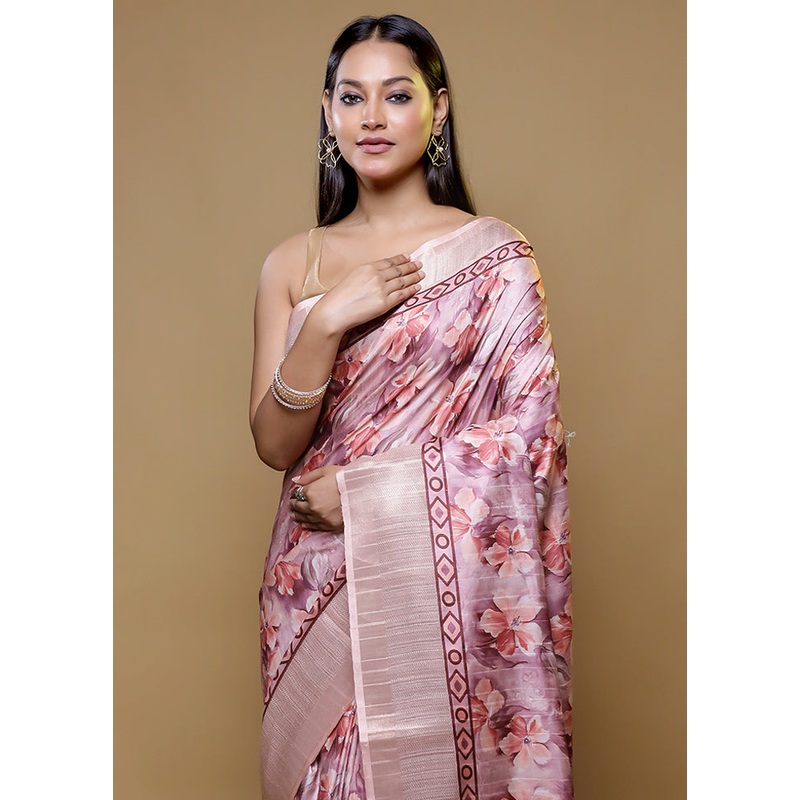 Pink Dupion Silk Saree With Blouse Piece - JD986614760