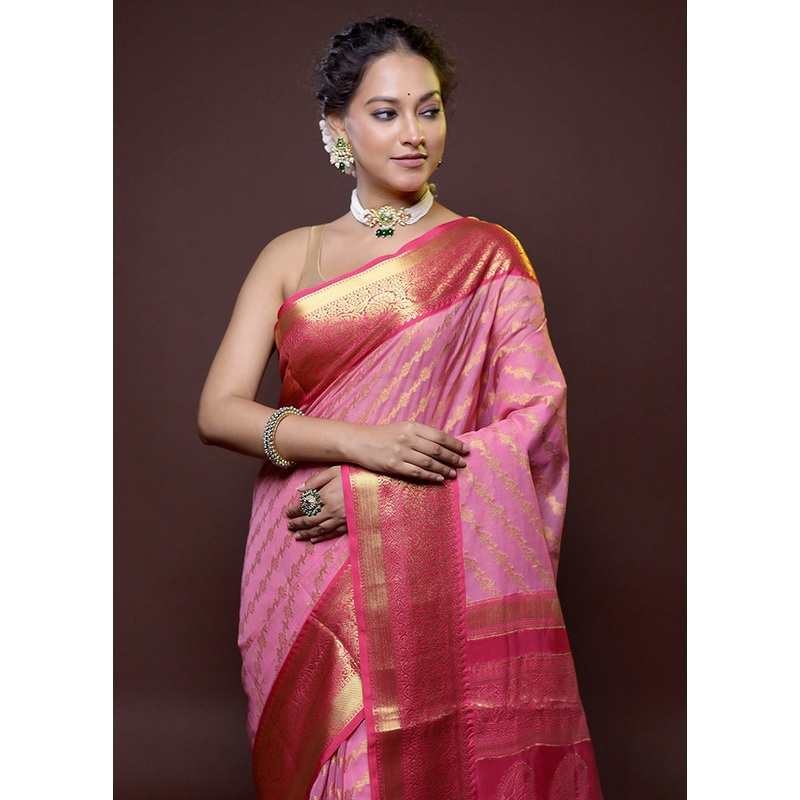 Pink Georgette Saree With Blouse Piece - JD986614758