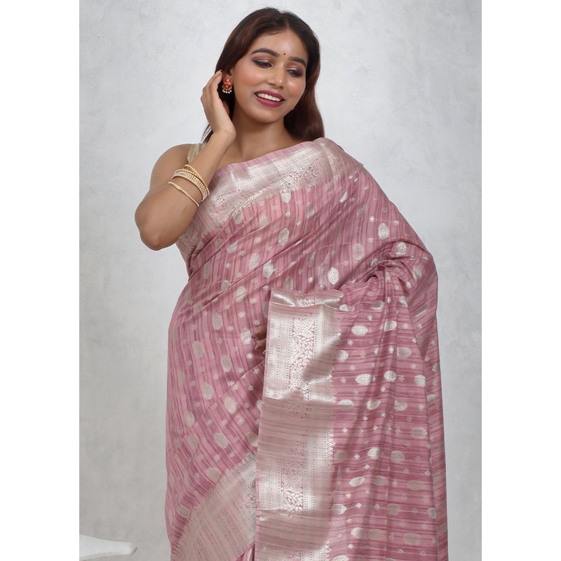 Pink Kora Silk Saree With Blouse Piece - JD986614716