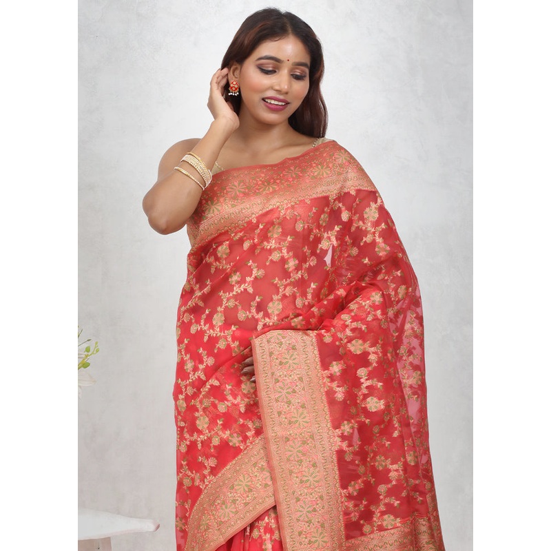 Pink Organza Saree With Blouse Piece - JD986614729