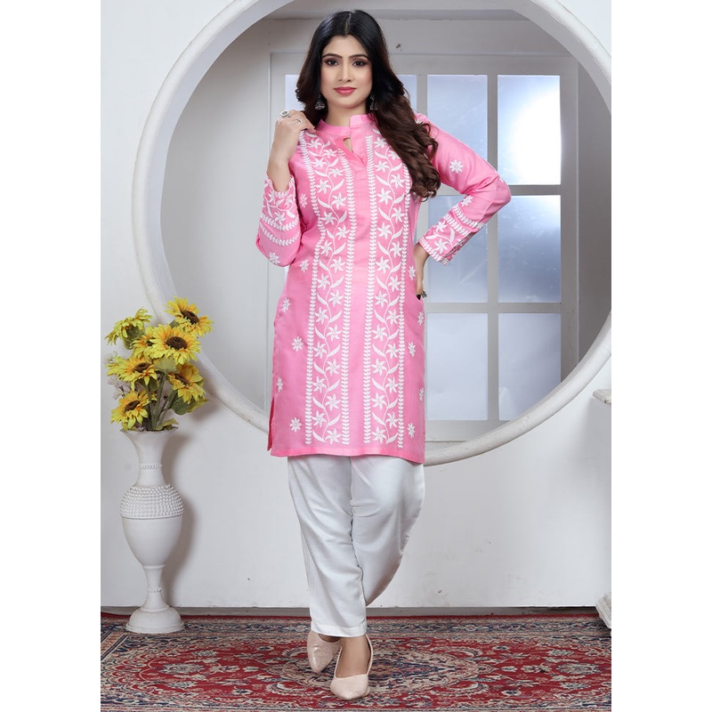 Pink Readymade Rayon Kurti - JD986614843
