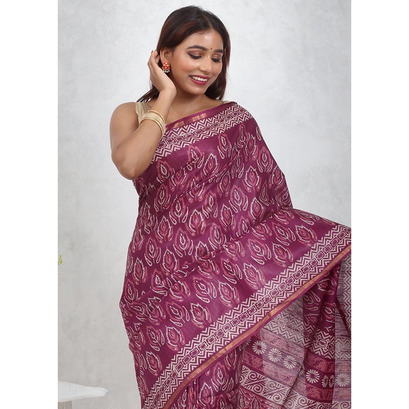 Purple Chanderi Cotton Saree With Blouse Piece - JD986614717