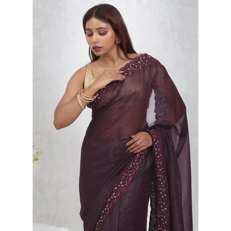 Purple Chiffon Silk Saree With Blouse Piece - JD986614718