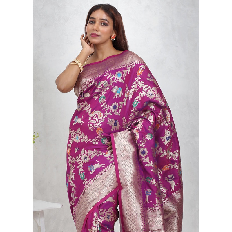 Purple Dupion Silk Saree With Blouse Piece - JD986614720