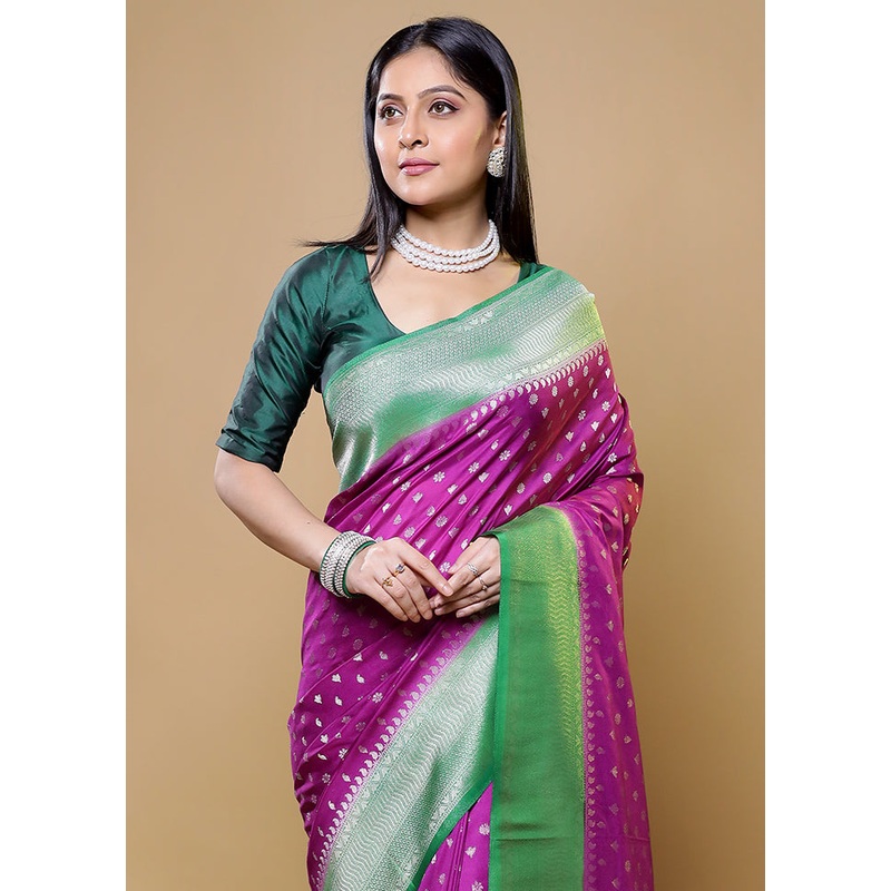 Purple Dupion Silk Saree With Blouse Piece - JD986614822
