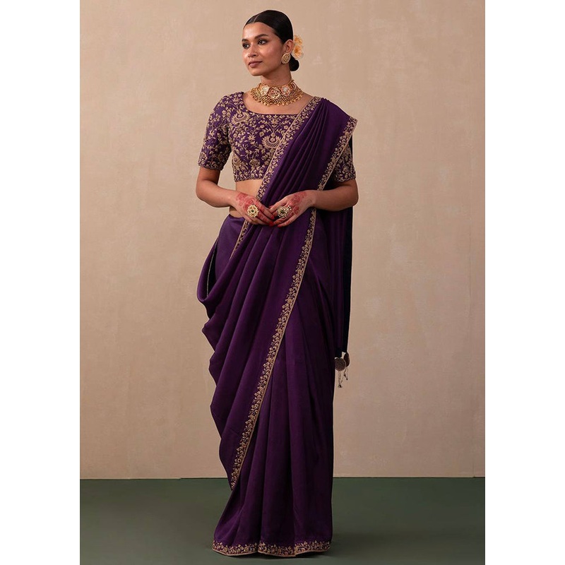 Purple Dupion Silk Saree With Blouse Piece - JD986614889