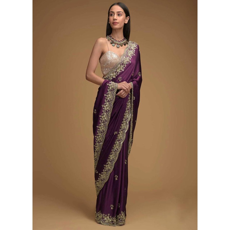 Purple Dupion Silk Saree With Blouse Piece - JD986614890