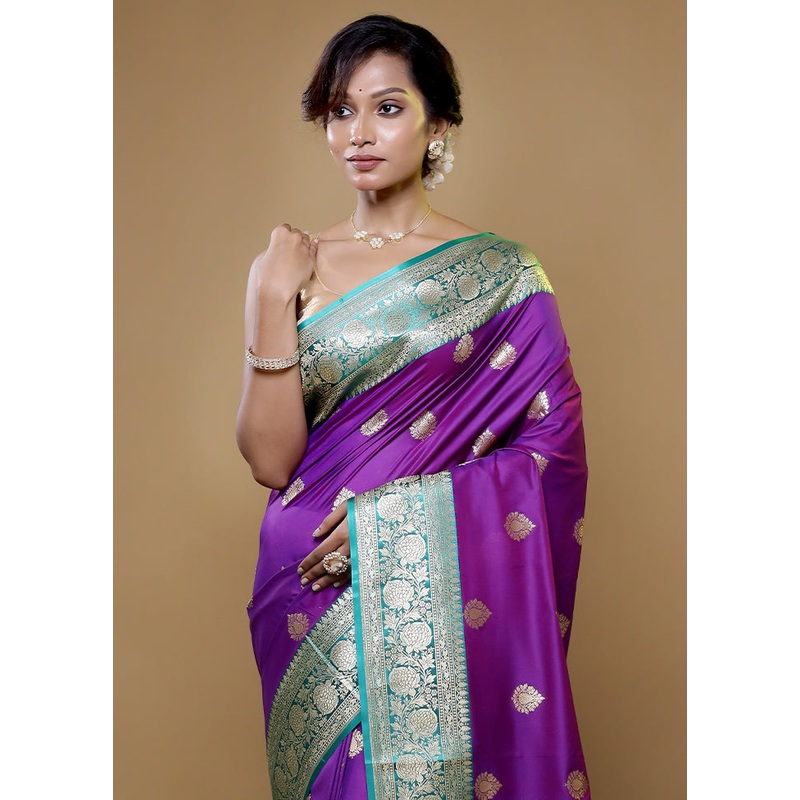 Purple Katan Silk Saree With Blouse Piece - JD986614754