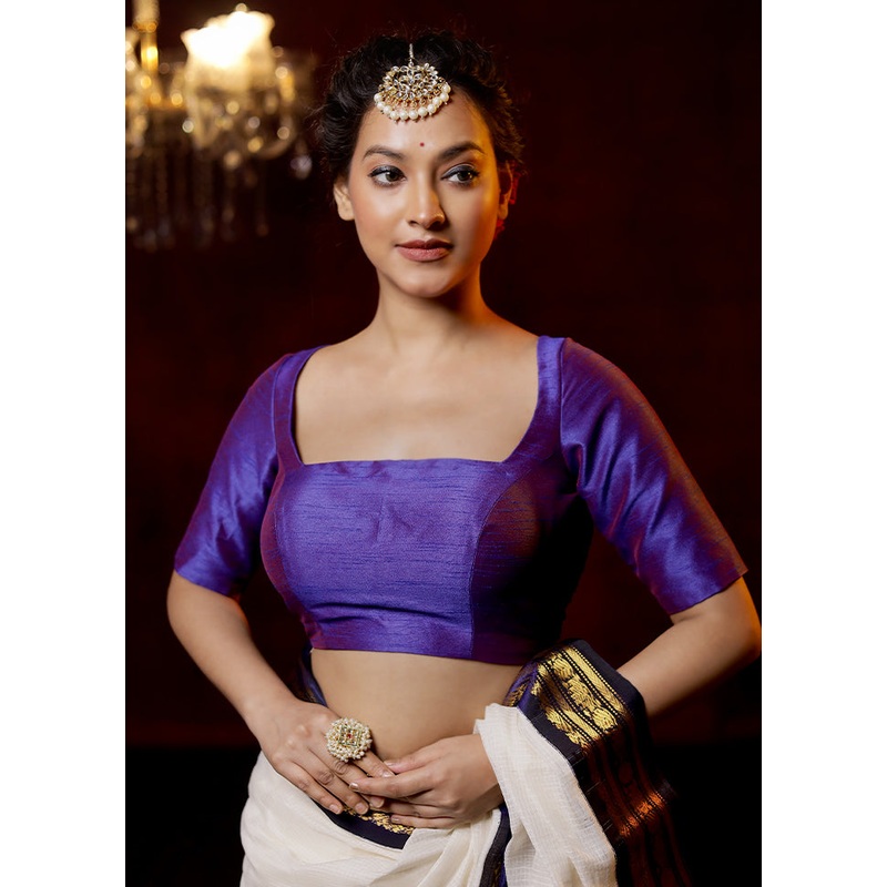 Royal Blue Dupion Silk Designer Blouse - JD986614799