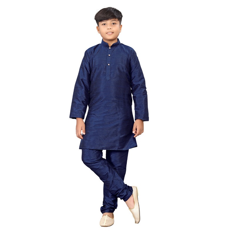 2 Pc Blue Pure Silk Kurta Pajama Set - JD986614557