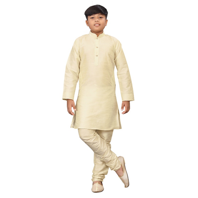 2 Pc Cream Pure Silk Kurta Pajama Set - JD986614559