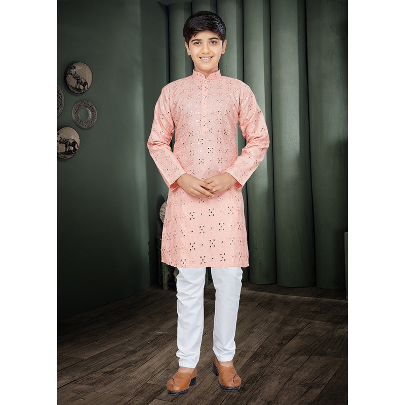 2 Pc Orange Cotton Kurta Pajama Set - JD986614569