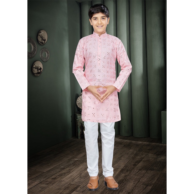 2 Pc Pink Cotton Kurta Pajama Set - JD986614570