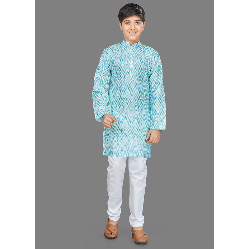 2 Pc Pista Green Cotton Kurta Pajama Set - JD986614571