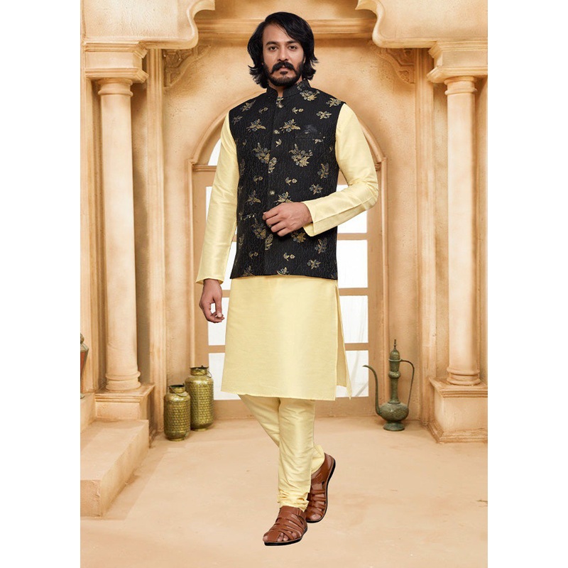 3 Pc Golden Pure Silk Ethnic Wear - JD986614600