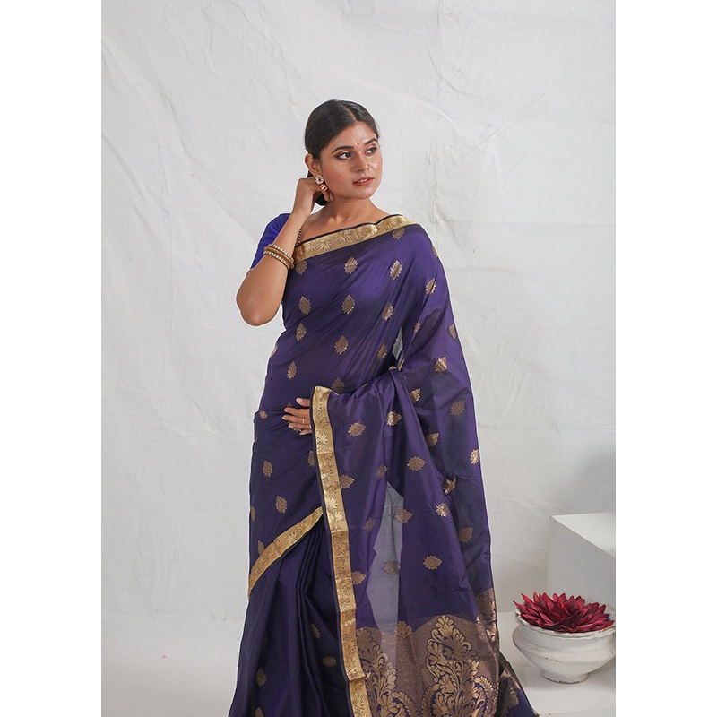 Blue Kanjivaram Silk Saree With Blouse Piece - JD986614615